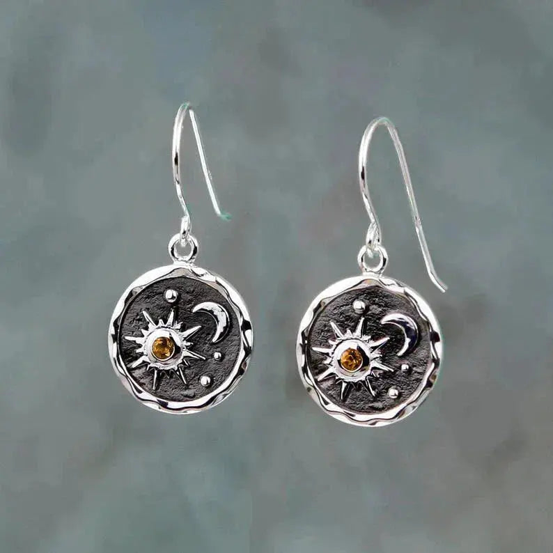 Earrings with Sun and Moon in Golden and Silver
