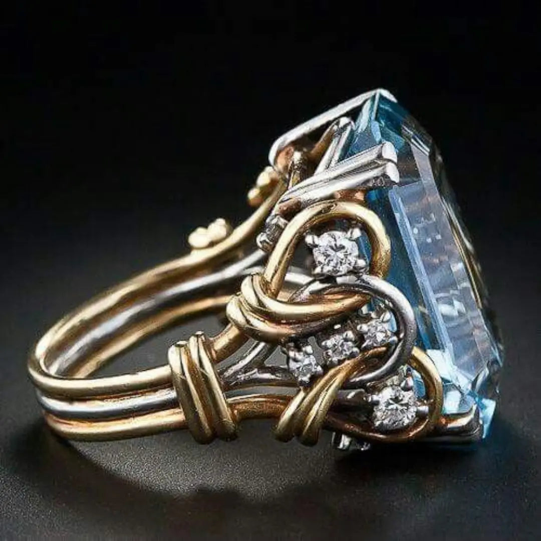 Vintage blue zirconia layered golden ring