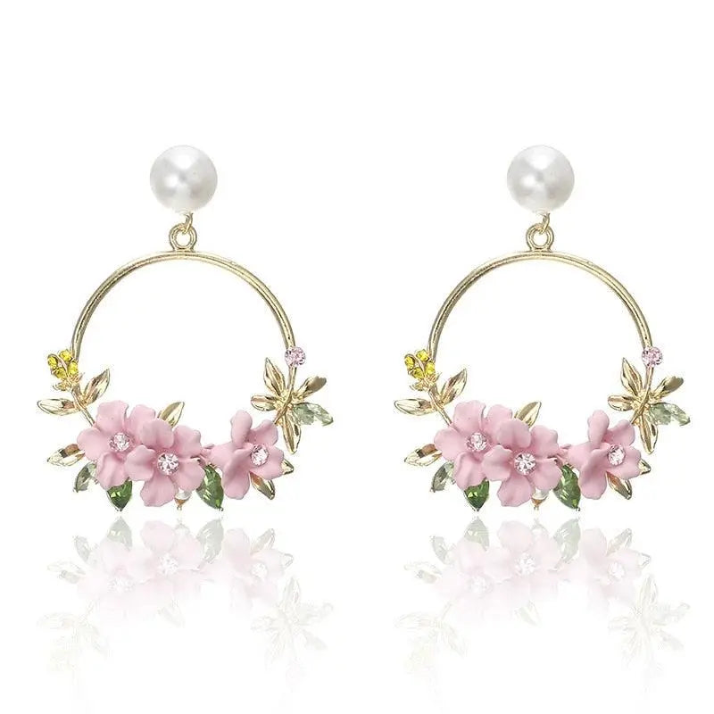 Golden Flower and Pearl Earrings