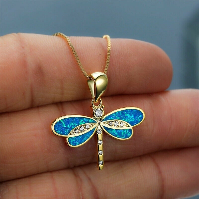 Dragonfly necklace with opal