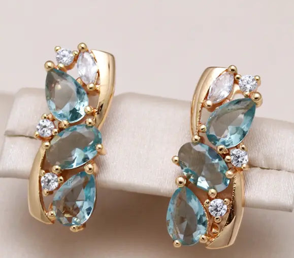 Turquoise Crystal Earrings in Golden