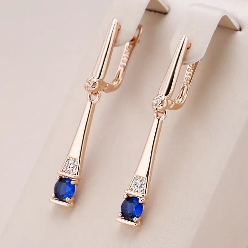 Blue Crystal Pendant Earrings in Golden