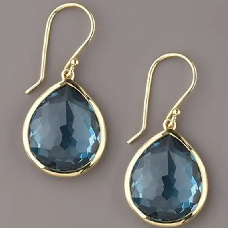 Blue Crystal Drop Earrings in Golden