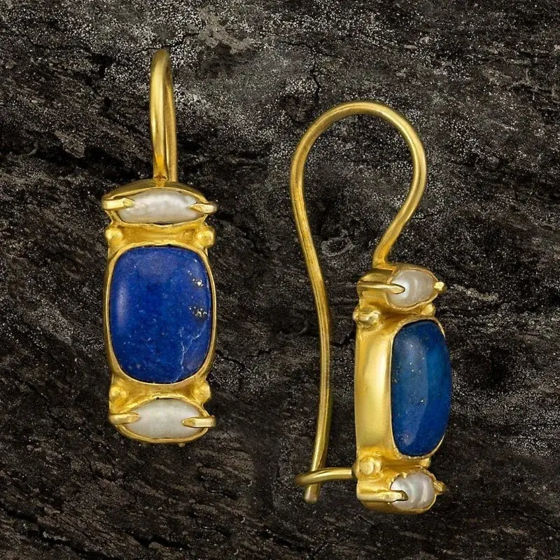 Vintage Earrings in Blue and Golden