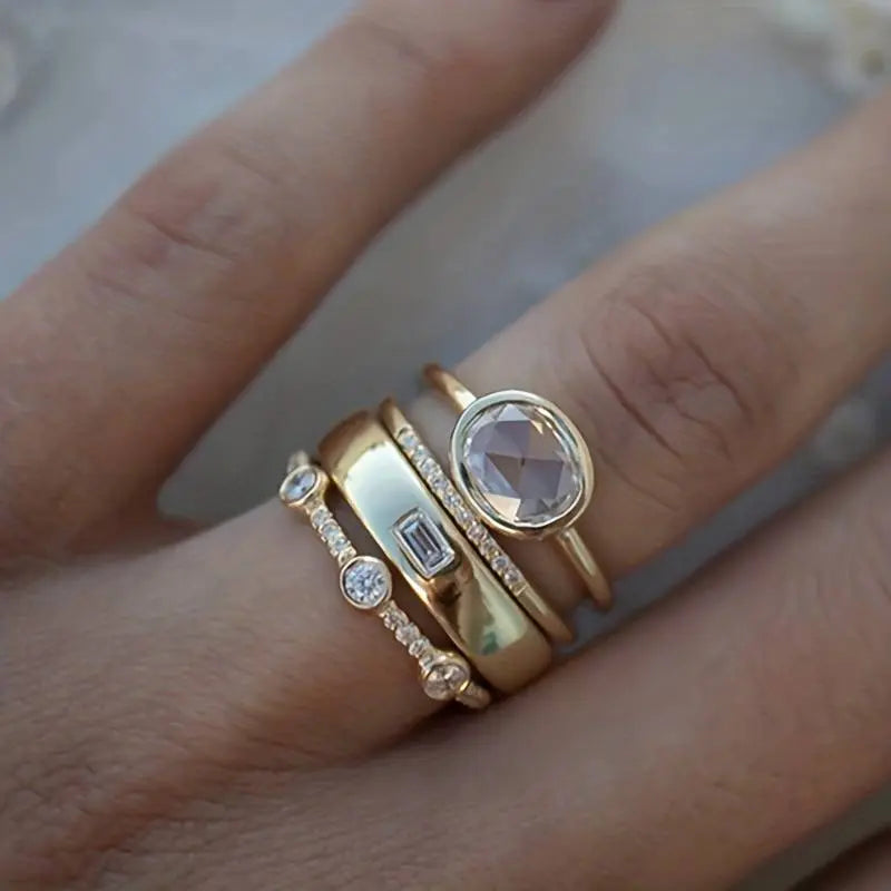 Vintage Golden & Zirconia Ring Set