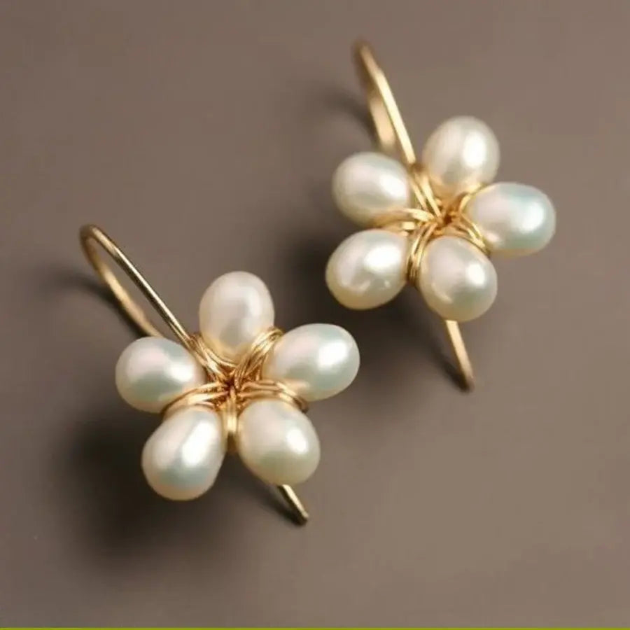 Vintage Golden Pearl Flower Earrings