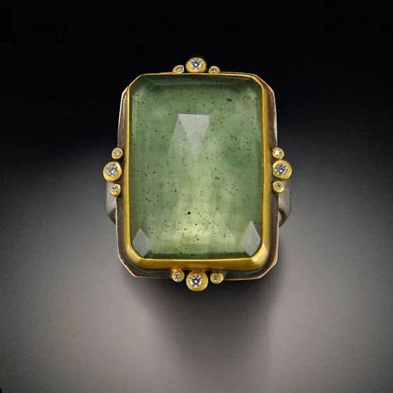 Vintage Green Glass Golden Ring