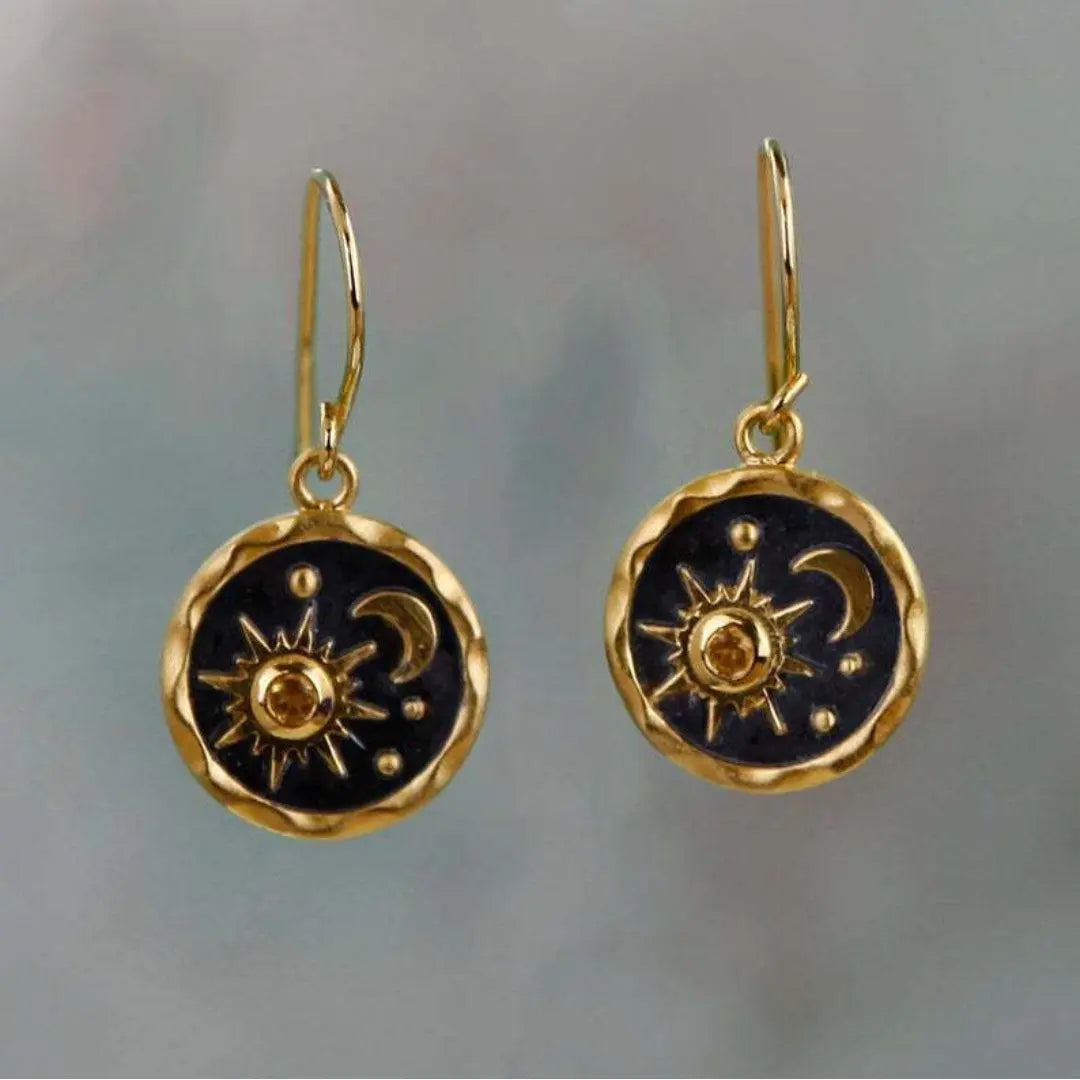 Earrings with Sun and Moon in Golden and Silver