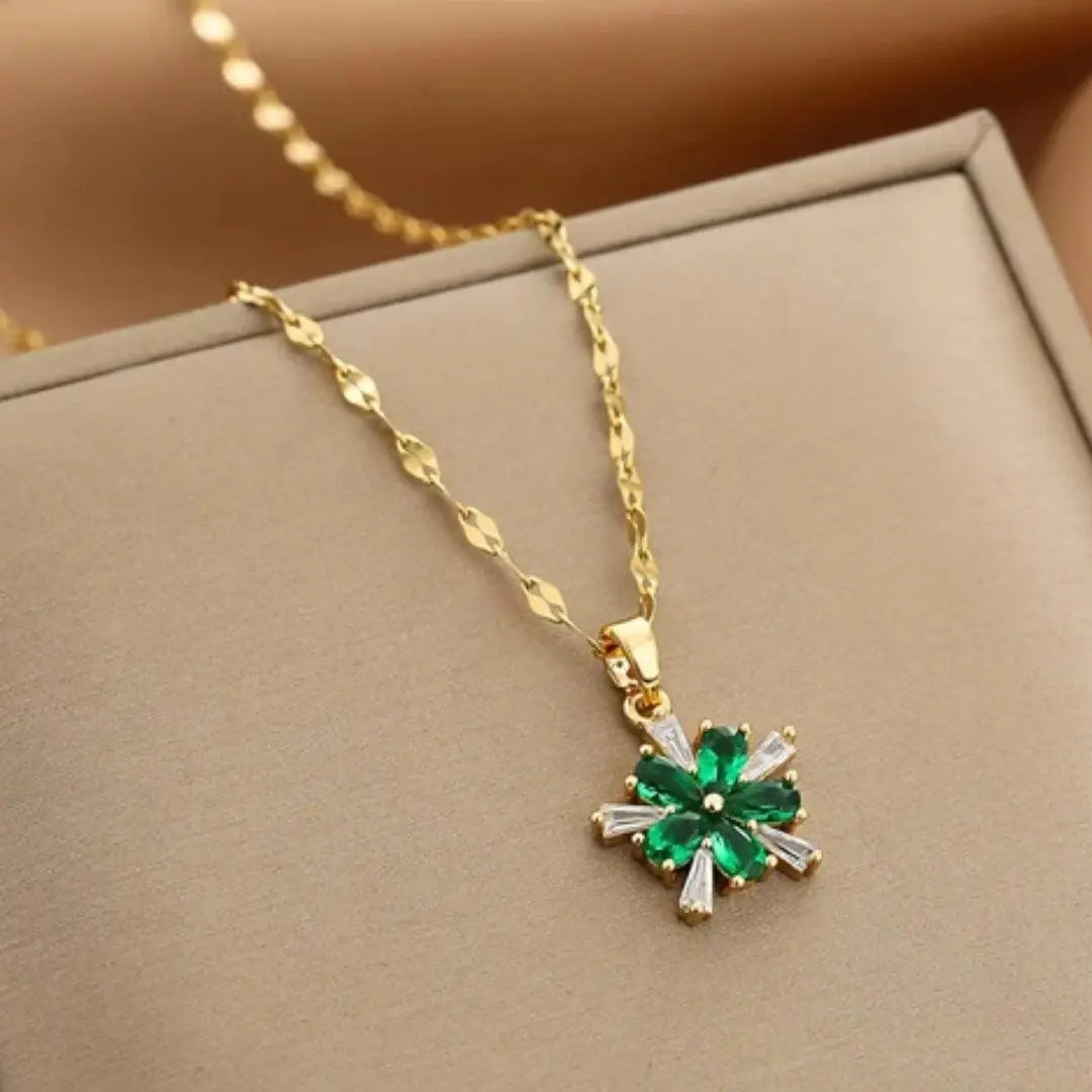 Green Crystal Flower Necklace