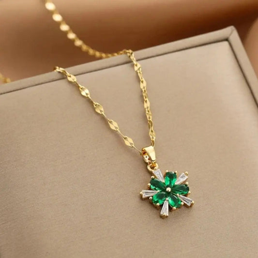 Green Crystal Flower Necklace