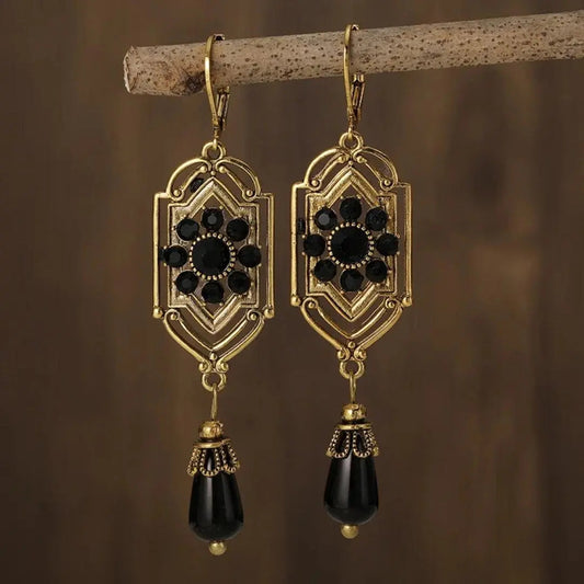 Vintage Black Golden Dangle Earrings