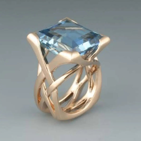 Vintage Rose Golden Blue Zirconia Ring
