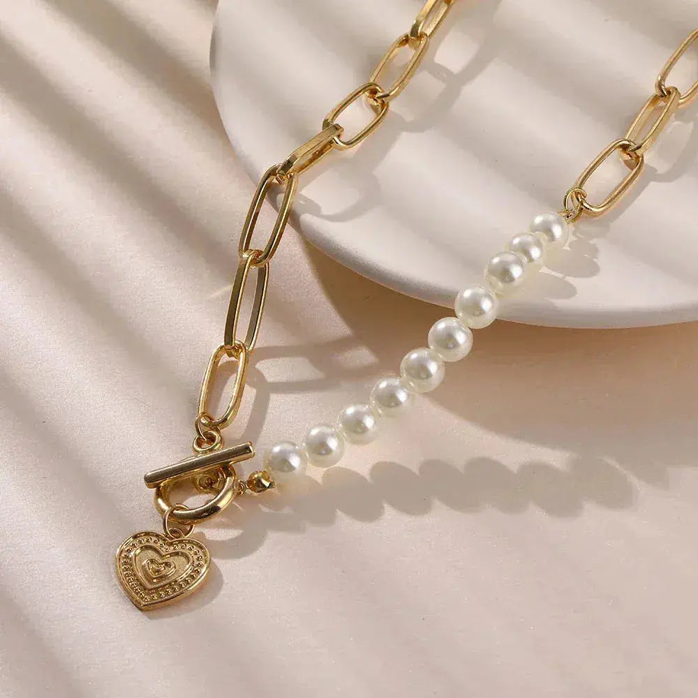 Crossed Heart Pendant with Pearls