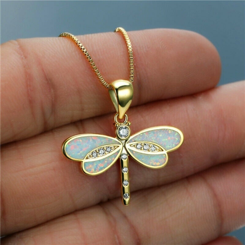 Dragonfly necklace with opal
