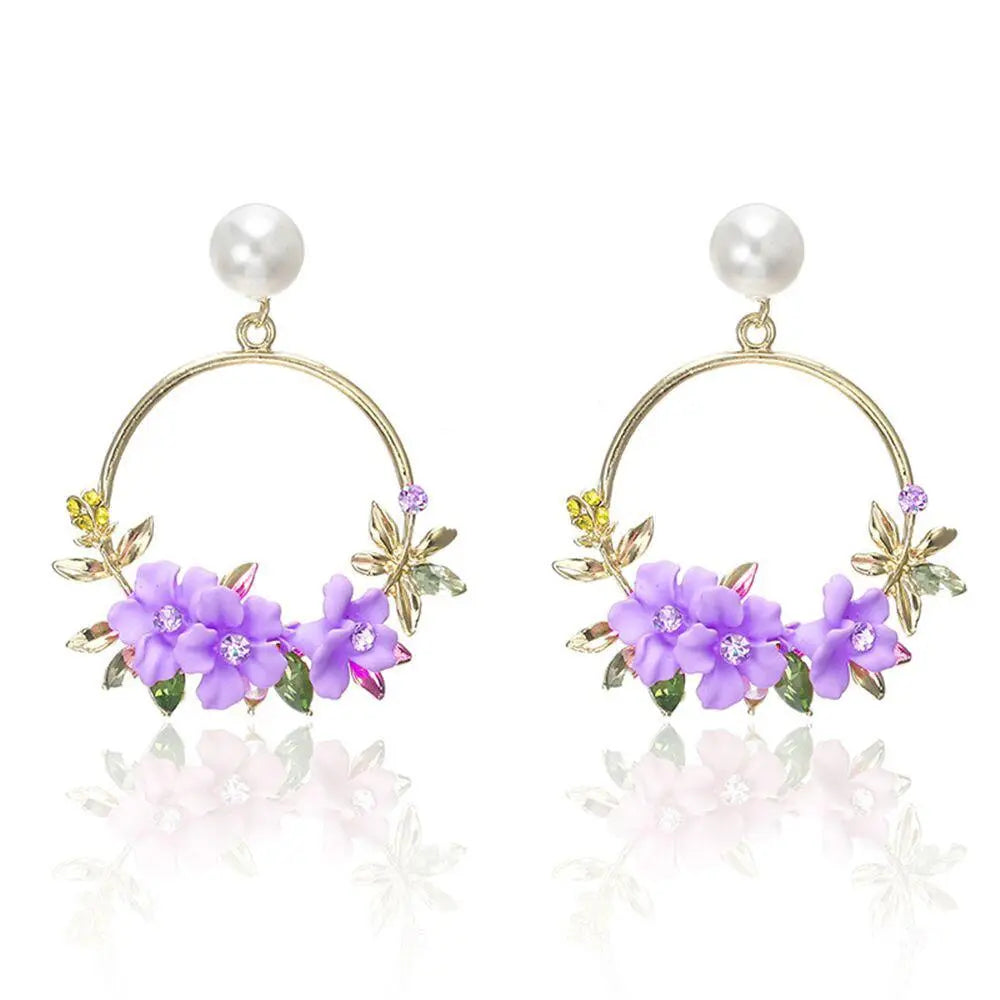 Golden Flower and Pearl Earrings