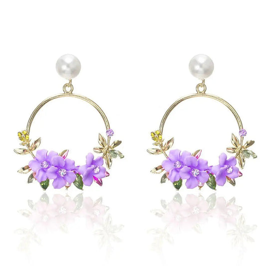 Golden Flower and Pearl Earrings