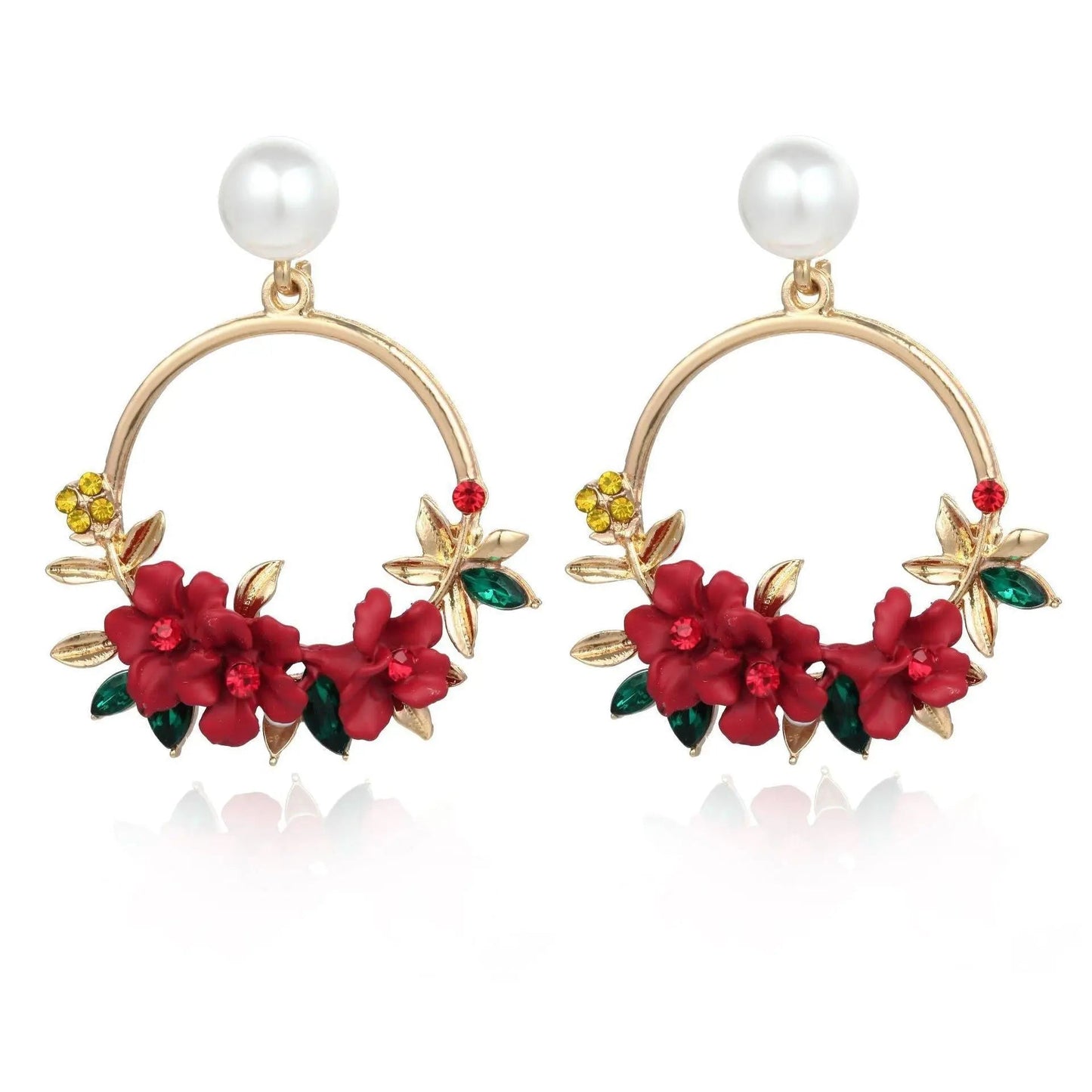 Golden Flower and Pearl Earrings