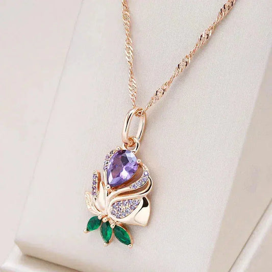 Elegant Lilac Rose Necklace