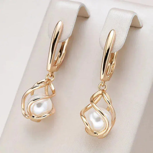 Elegant Golden Pearl Earrings