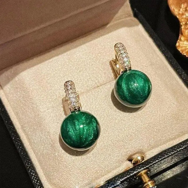 Green Pearl Earrings Golden