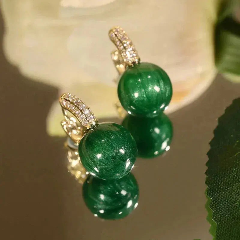 Green Pearl Earrings Golden