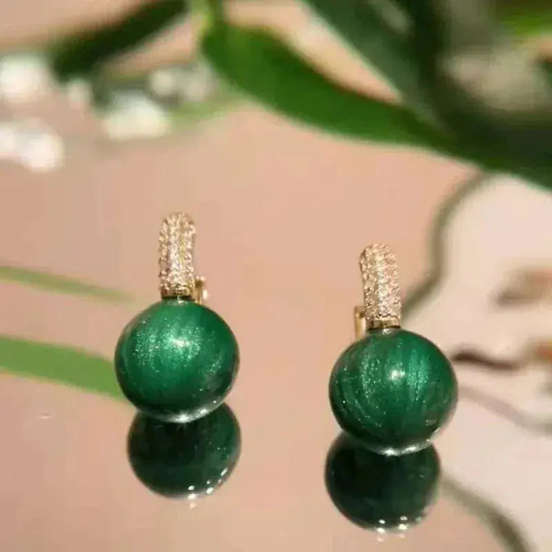 Green Pearl Earrings Golden