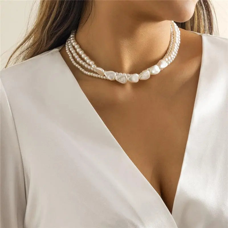 White Stone and Pearl Necklace