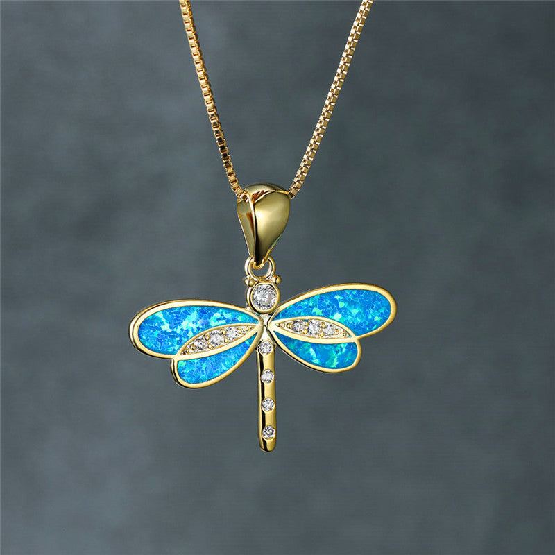 Dragonfly necklace with opal