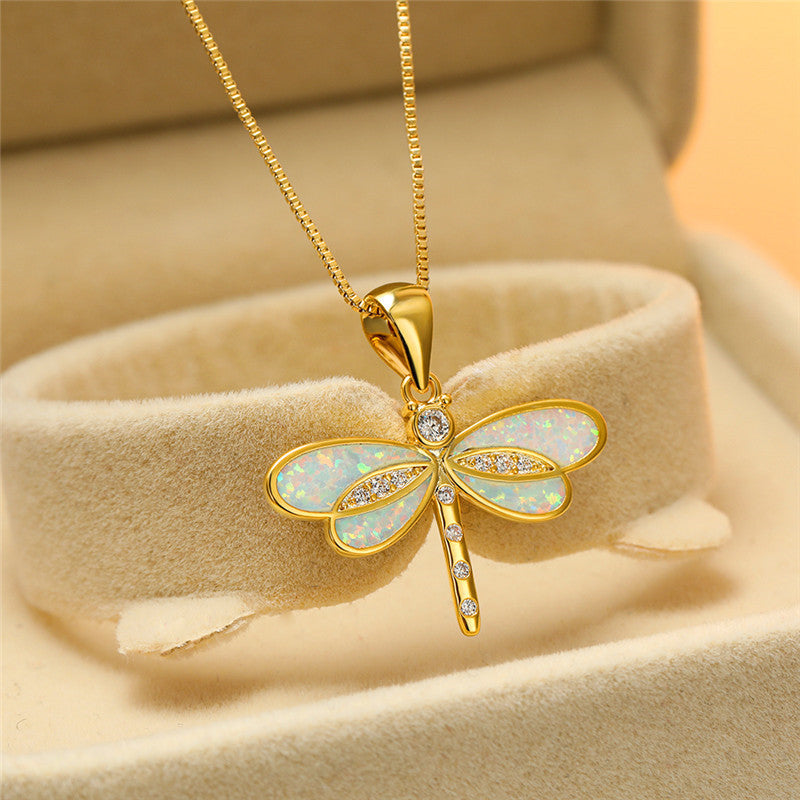Dragonfly necklace with opal