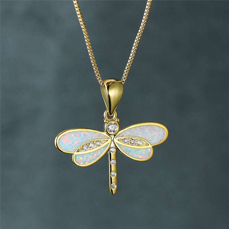 Dragonfly necklace with opal