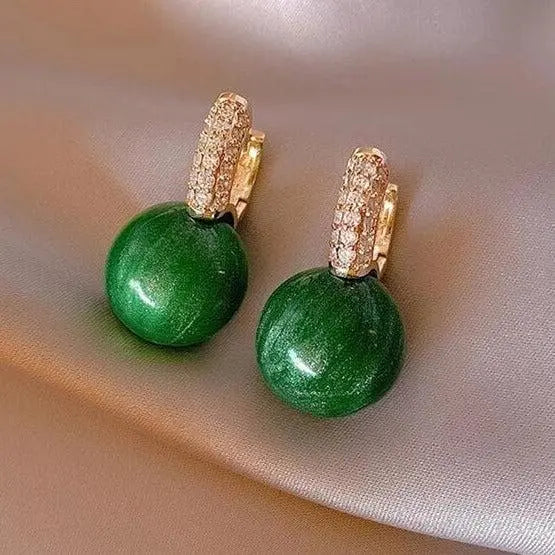 Green Pearl Earrings Golden