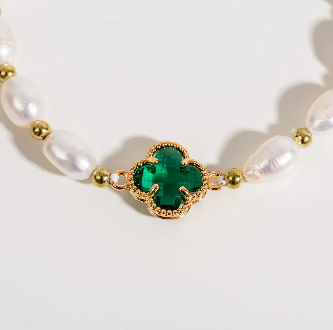 Emerald Clover Leaf Beaded Bracelet