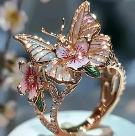Fashion delicate golden color flower butterfly rings for women party accessories gifts custom jewelry