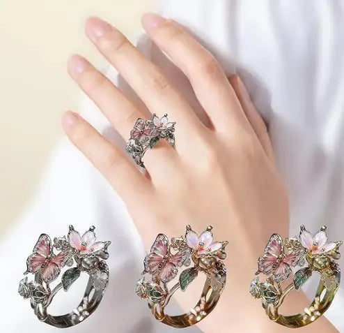 Fashion delicate golden color flower butterfly rings for women party accessories gifts custom jewelry