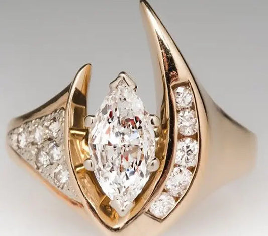 Vintage Irregular Golden Zirconia Ring