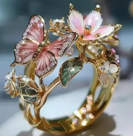Fashion delicate golden color flower butterfly rings for women party accessories gifts custom jewelry