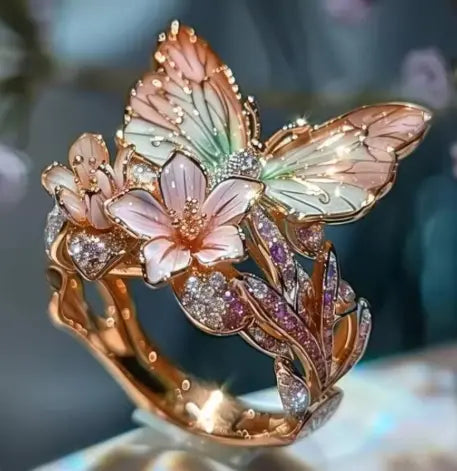 Fashion delicate golden color flower butterfly rings for women party accessories gifts custom jewelry