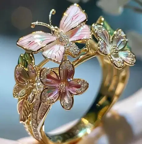 Fashion delicate golden color flower butterfly rings for women party accessories gifts custom jewelry