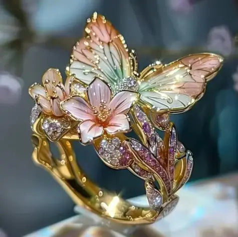 Fashion delicate golden color flower butterfly rings for women party accessories gifts custom jewelry