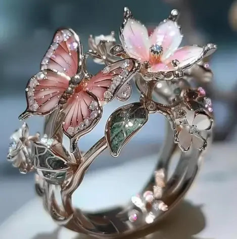 Fashion delicate golden color flower butterfly rings for women party accessories gifts custom jewelry