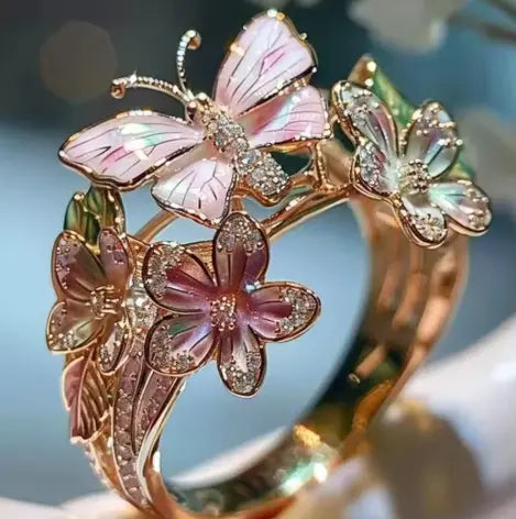 Fashion delicate golden color flower butterfly rings for women party accessories gifts custom jewelry