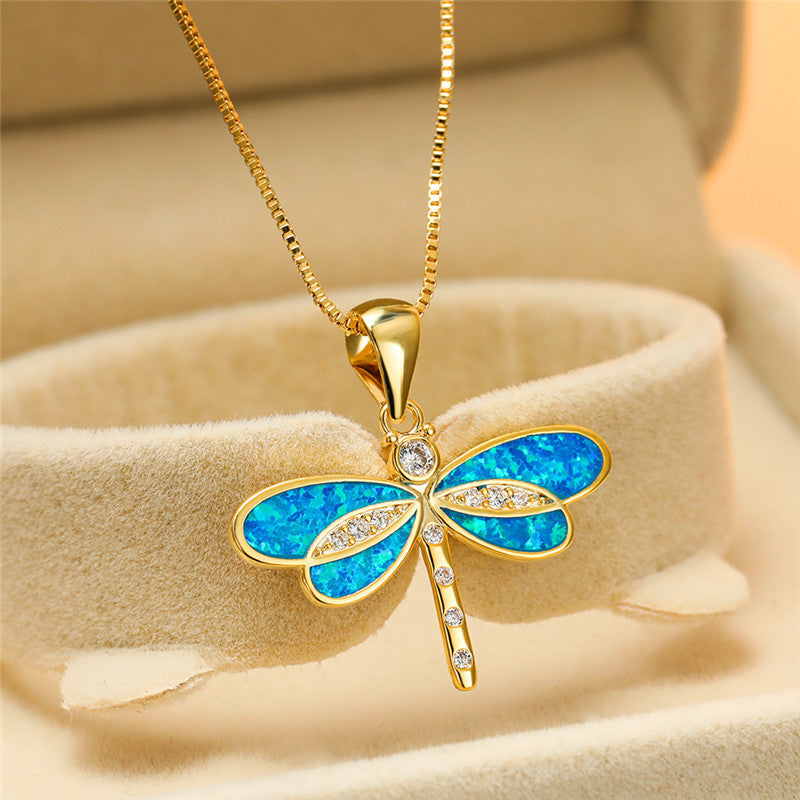 Dragonfly necklace with opal