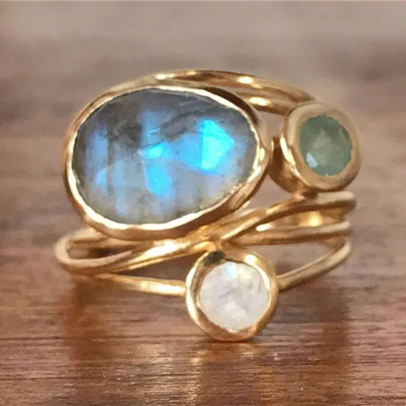 Golden Boho Ring with Crystals