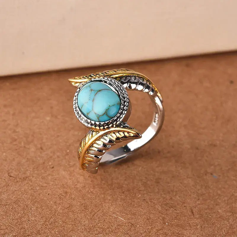 Vintage Turquoise Ring in Golden and Silver