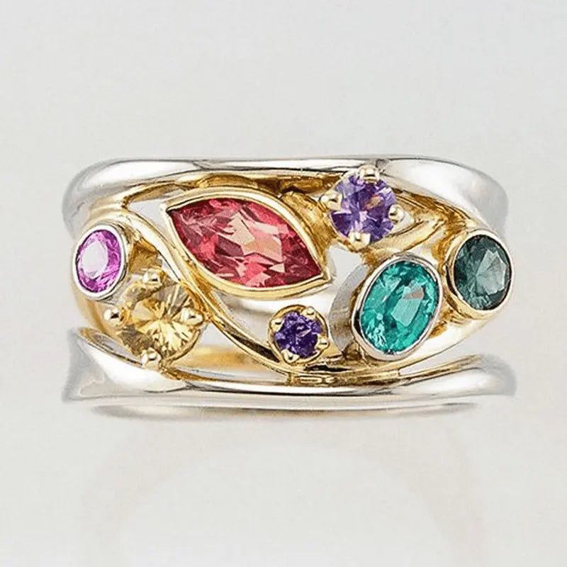 Vintage Golden Colorful Zirconia Ring