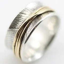 Vintage Thin Golden Line Silver Ring