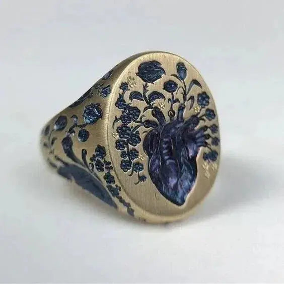 Vintage Blue Flower Golden Ring