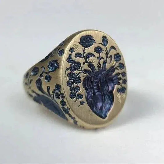 Vintage Blue Flower Golden Ring