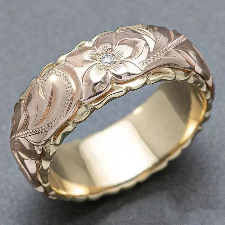 Vintage Rose Flower Golden Ring