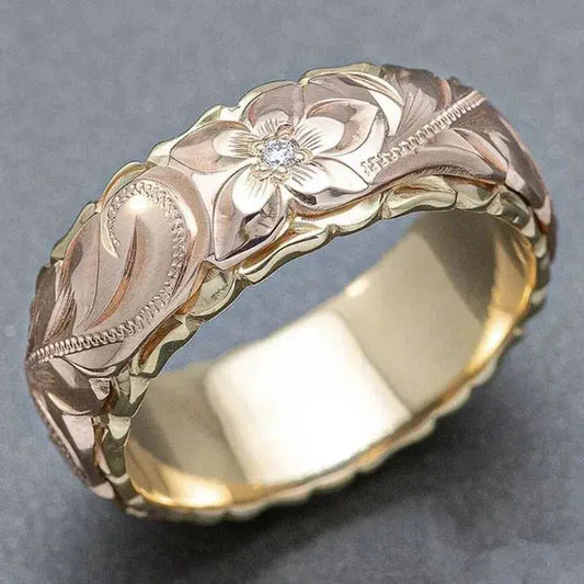 Vintage Rose Flower Golden Ring